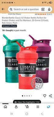 BlenderBottle Classic V2 Shaker Bottle, 20-Ounce (3 Pack), Red, Green, Plum